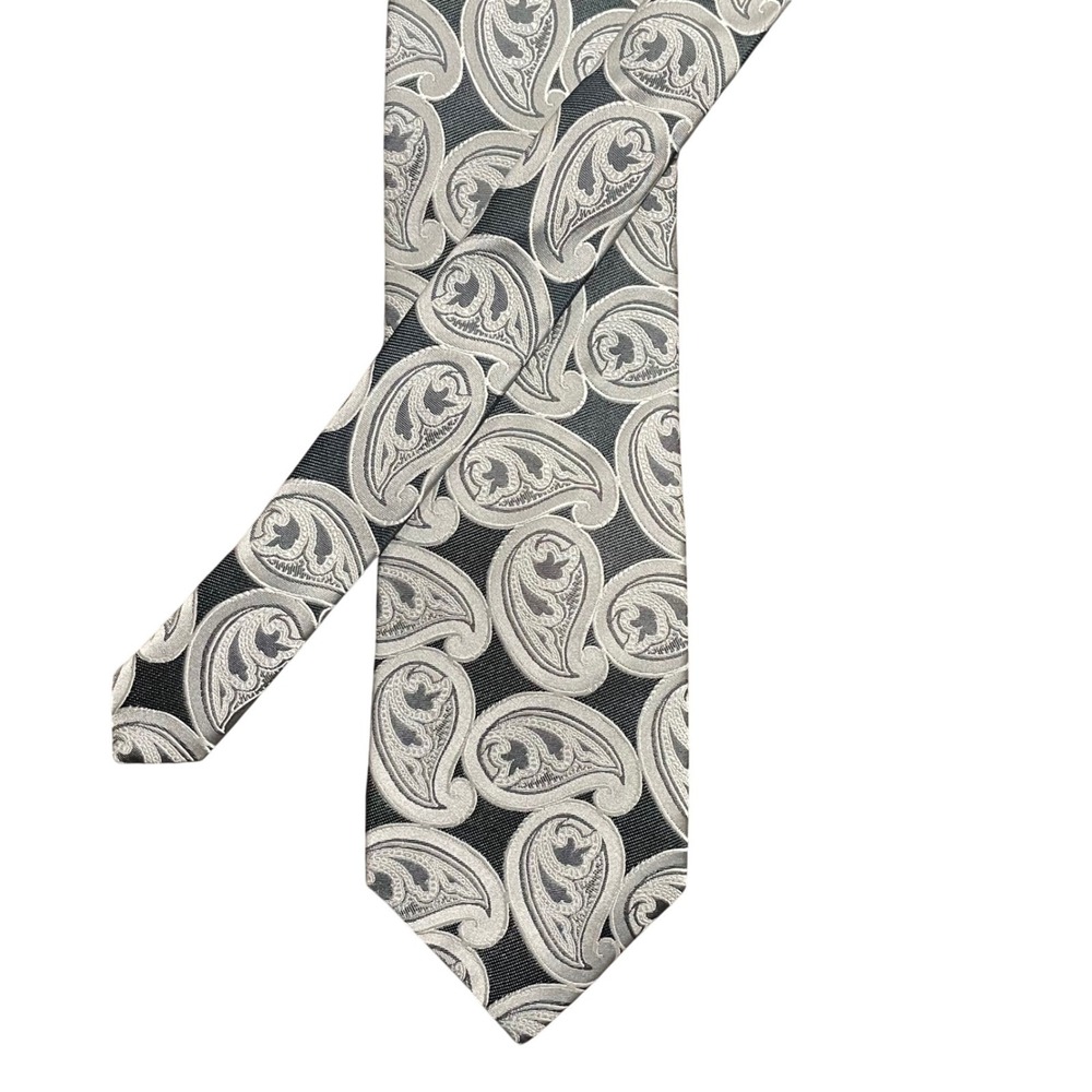 Peacock Mens Silk Tie Silver Grey Black Paisley Handmade Classic Necktie Formal